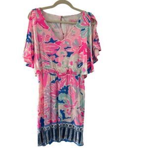 Lilly Pulitzer Gabrielle Dress Small Pink‎ Blue Tropical Playa Hermosa Resort